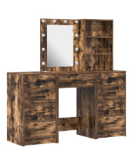 Ensemble de coiffeuse 3 pièces avec LED en chêne fumé en bois d'ingénierie | Mobilier & Déco