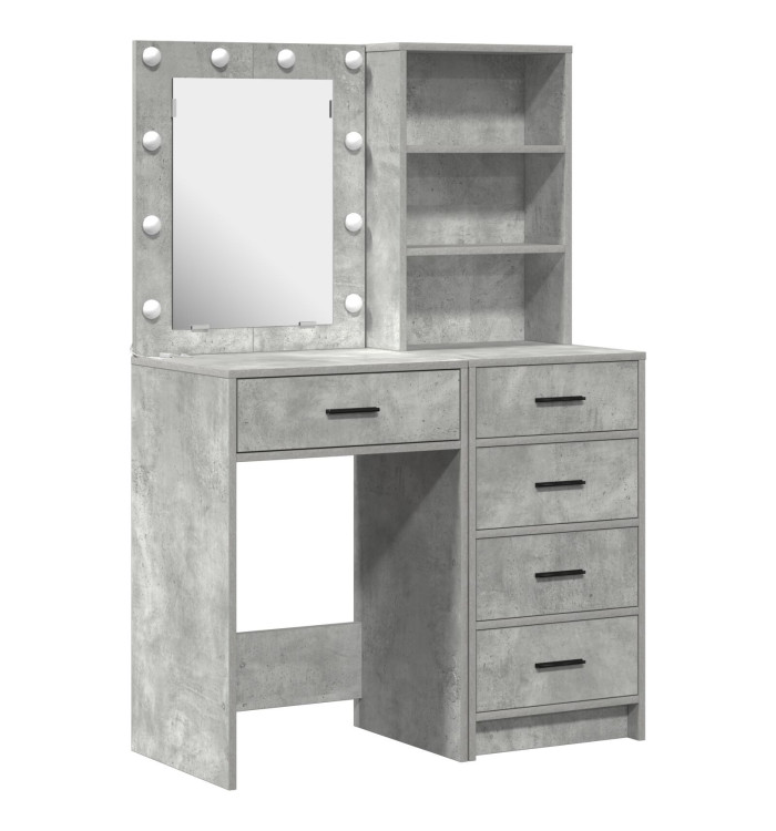 Set de coiffeuse 2 pièces avec LED en bois d'ingénierie gris béton | Mobilier & Déco