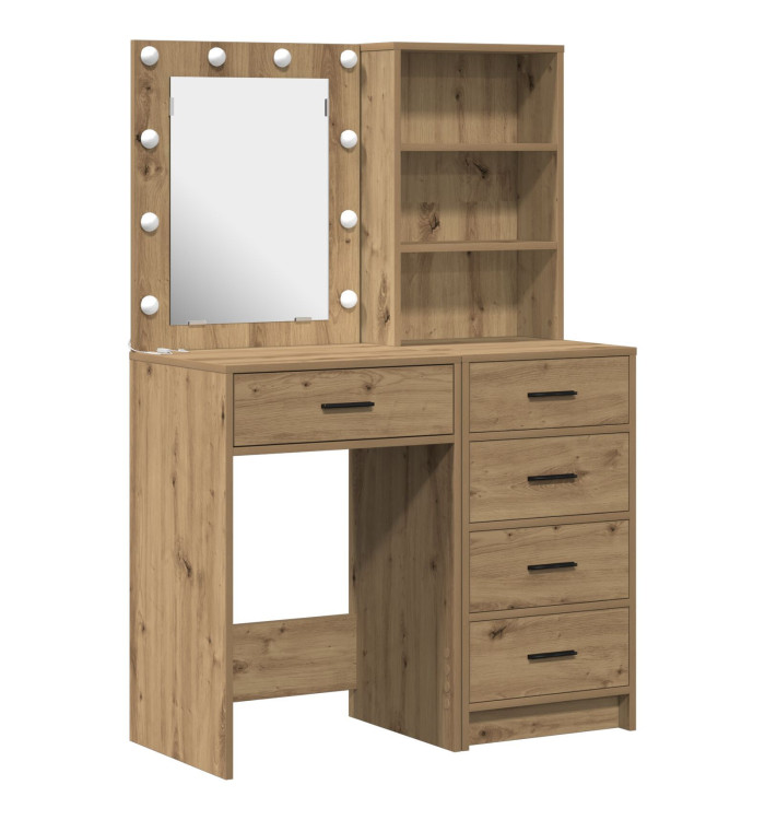 Ensemble de coiffeuse 2 pièces avec LED en bois d'ingénierie Chêne Artisan | Mobilier & Déco