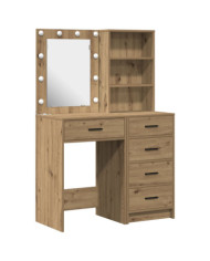 Ensemble de coiffeuse 2 pièces avec LED en bois d'ingénierie Chêne Artisan | Mobilier & Déco