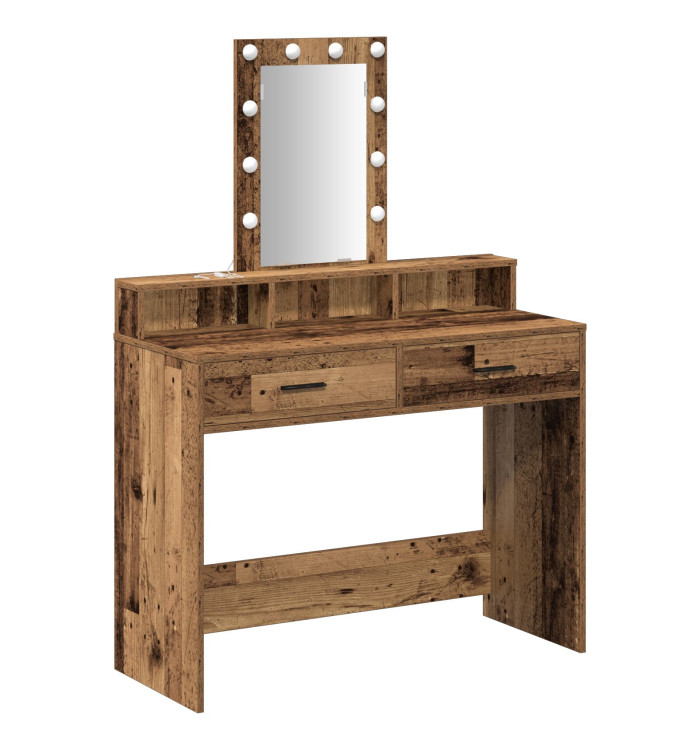 Coiffeuse avec des lumières LED, bois vintage 100x41x140 cm | Mobilier & Déco