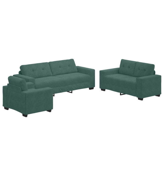 Ensemble de canapé 3 pièces avec coussins en velours vert foncé | Mobilier & Déco