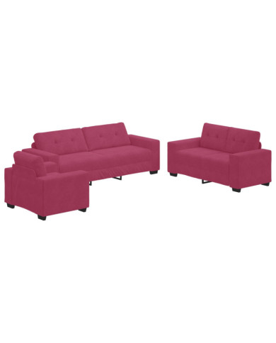 Ensemble de canapé 3 pièces avec coussins en velours rouge vin | Mobilier & Déco