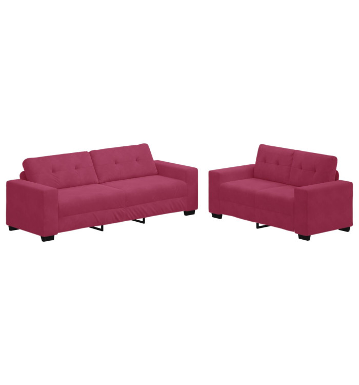 Ensemble de 2 canapés avec coussins en velours rouge vin | Mobilier & Déco