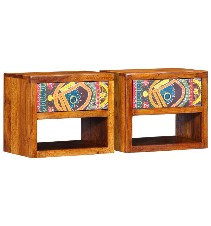 Tables de chevet 2 pièces 40x35x35 cm en bois massif d'acacia | Mobilier & Déco