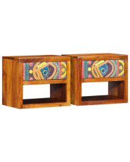 Tables de chevet 2 pièces 40x35x35 cm en bois massif d'acacia | Mobilier & Déco