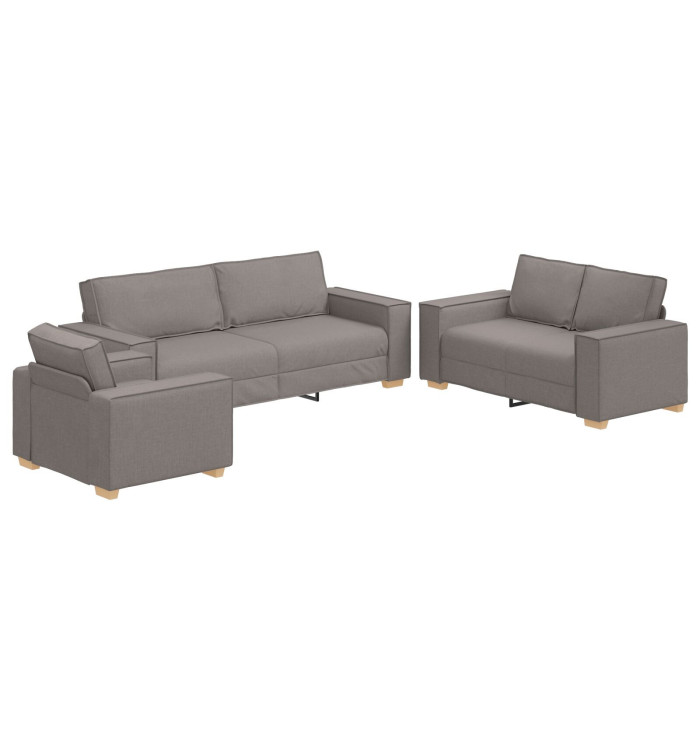 Ensemble de canapés 3 pièces avec coussins en tissu taupe | Mobilier & Déco