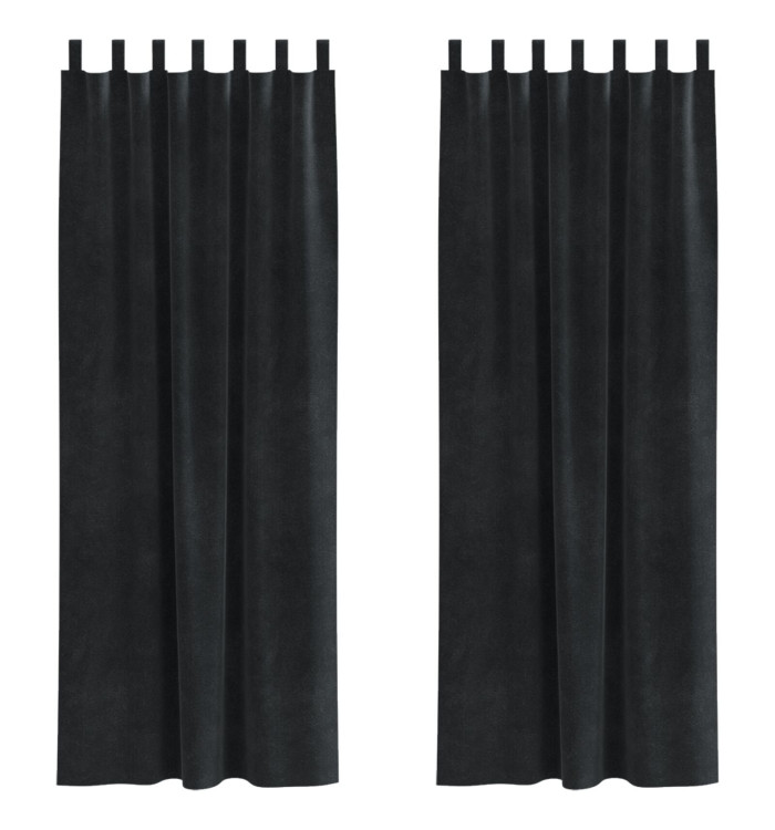 Rideaux occultants avec boucles de suspension 2 pcs en velours noir | Mobilier & Déco