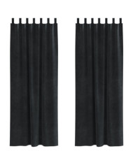 Rideaux occultants avec boucles de suspension 2 pcs en velours noir | Mobilier & Déco