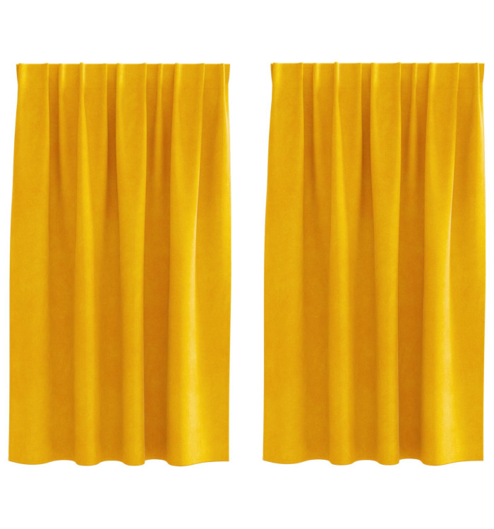 Rideaux occultants avec bande supérieure 2 pcs en velours jaune moutarde | Mobilier & Déco