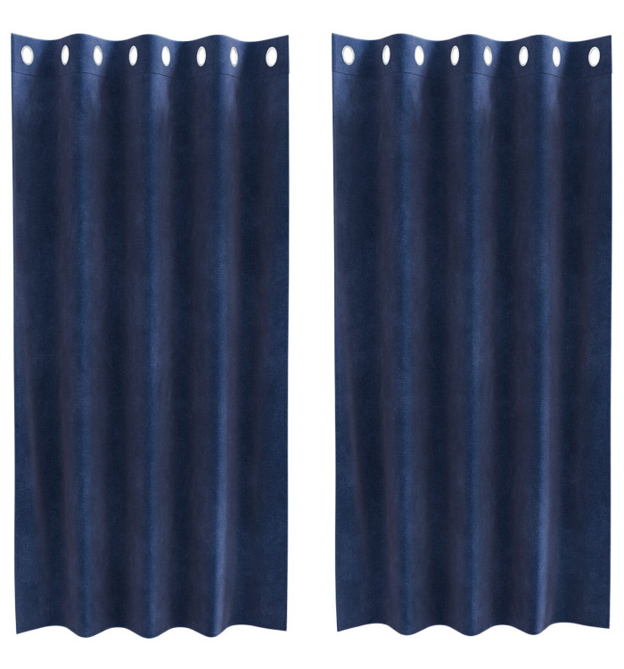 Rideaux occultants avec œillets 2 pcs Velours bleu foncé | Mobilier & Déco