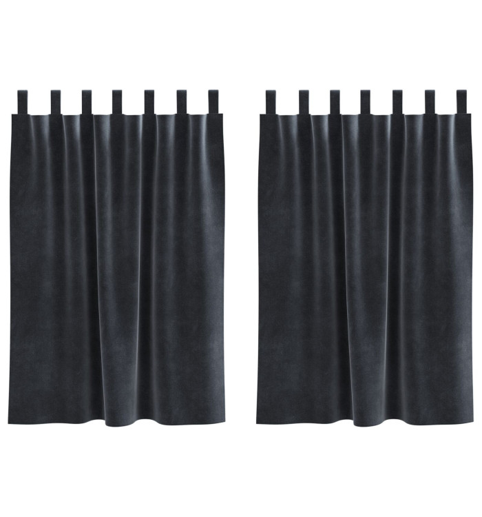 Rideaux occultants avec boucles de suspension 2 pcs en velours gris foncé | Mobilier & Déco