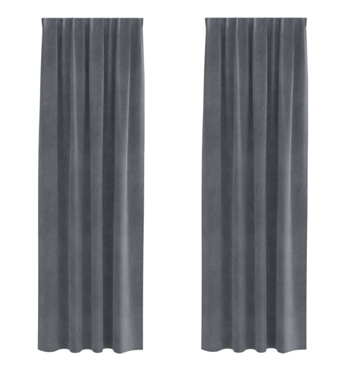 Rideaux occultants avec bande supérieure 2 pcs en velours gris clair super | Mobilier & Déco