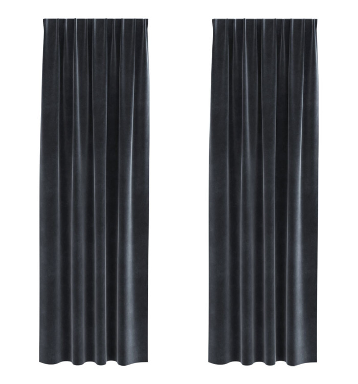 Rideaux occultants avec bande supérieure 2 pièces en velours gris foncé | Mobilier & Déco