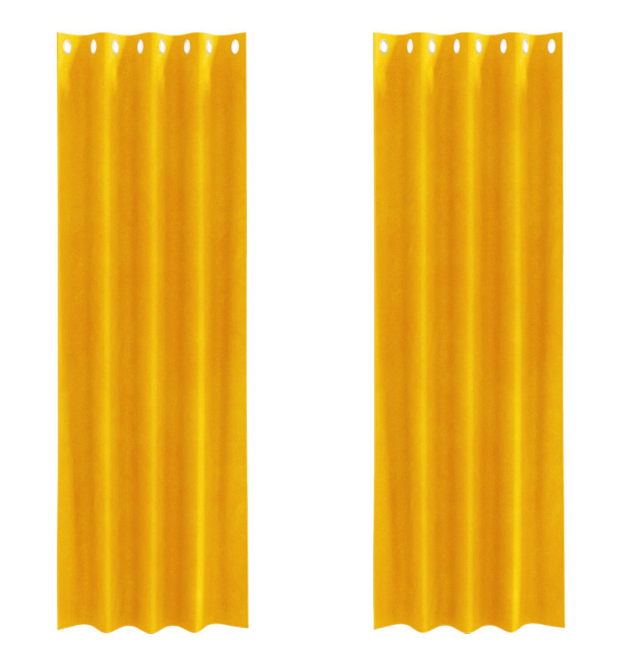 Rideaux occultants avec œillets 2 pcs Jaune moutarde Velours | Mobilier & Déco