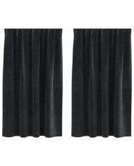 Rideaux occultants avec bande supérieure 2 pcs en velours noir | Mobilier & Déco