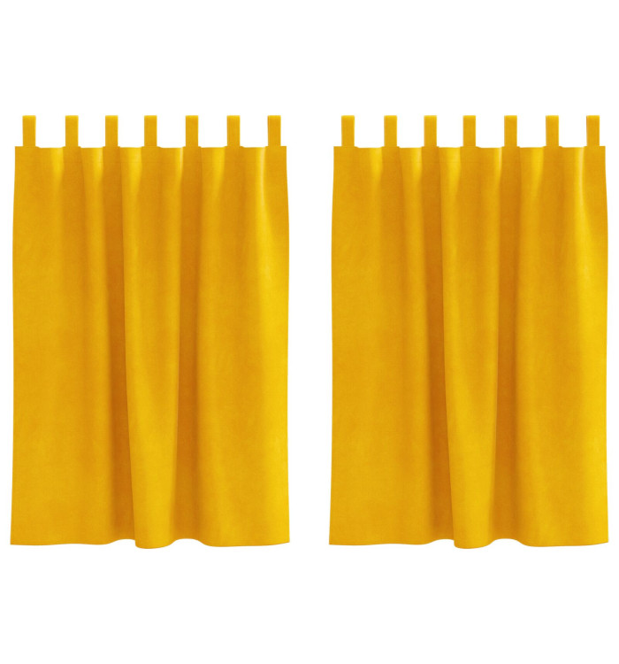 Rideaux occultants avec boucles de suspension 2 pcs Vert moutarde en velours | Mobilier & Déco