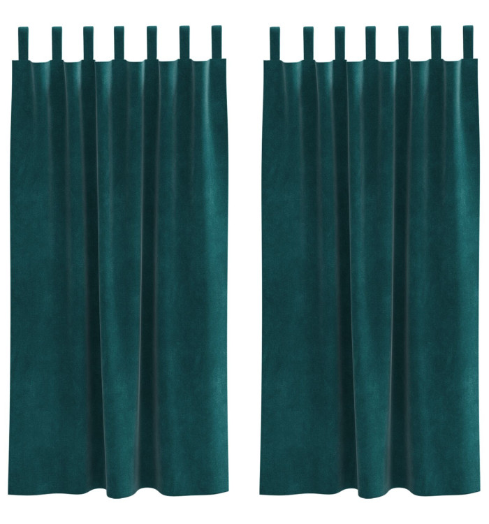 Rideaux occultants avec boucles de suspension 2 pcs Velours vert foncé | Mobilier & Déco
