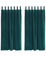 Rideaux occultants avec boucles de suspension 2 pcs Velours vert foncé | Mobilier & Déco