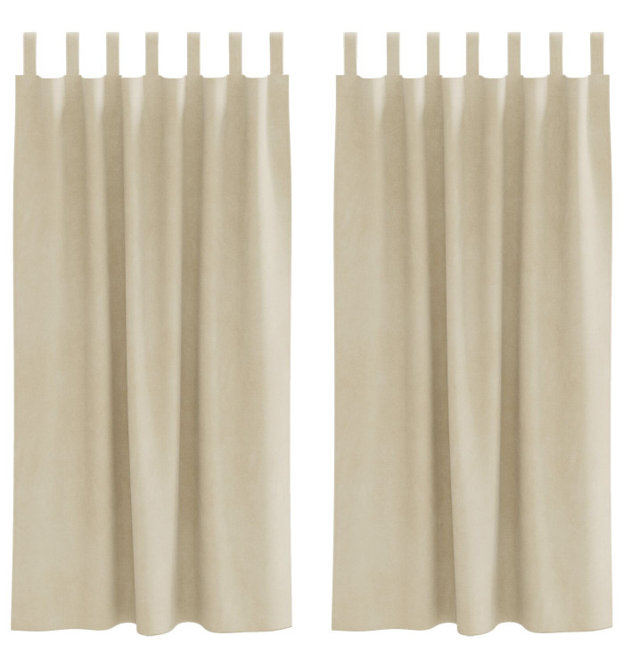 Rideaux occultants avec boucles de suspension 2 pcs en velours crème | Mobilier & Déco