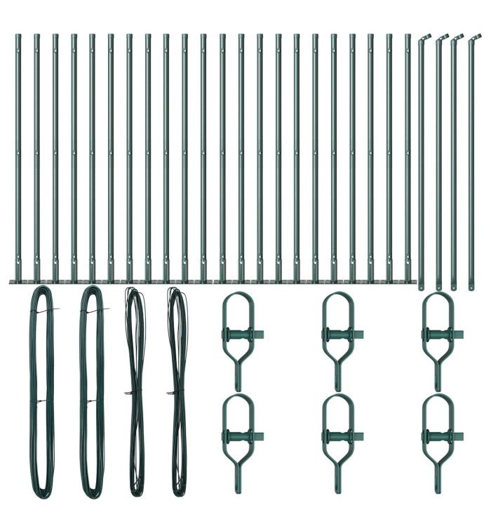 Poteaux de clôture avec plaques de base 26 pcs Ø32mm 110cm en acier galvanisé | Mobilier & Déco