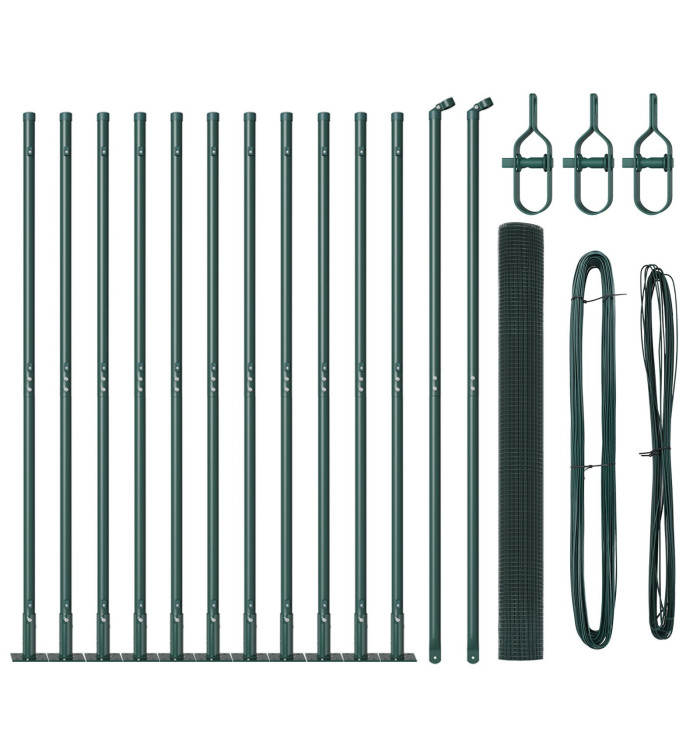 Clôture en fil soudé avec 13 poteaux verts à rebord 1,5x25 m en acier | Mobilier & Déco