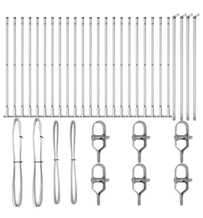 Poteaux de clôture avec plaques de base 26 pcs Ø32mm 90cm en acier galvanisé | Mobilier & Déco
