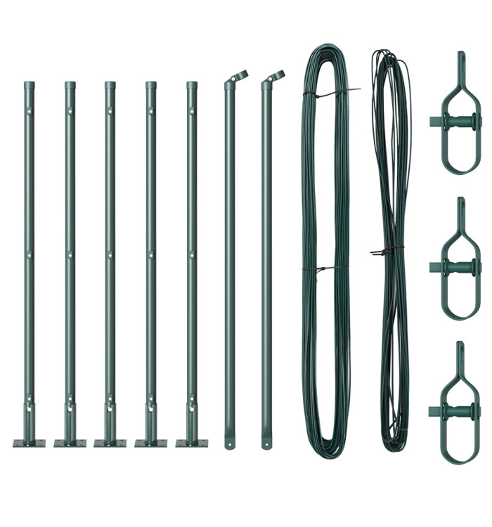 Poteaux de clôture avec plaques de base 7 pcs Ø32mm 50cm en acier galvanisé | Mobilier & Déco