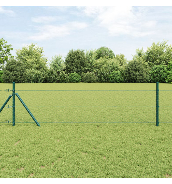 Clôture Hexagonale Verte 0.5x100 m Acier, Poteaux de Clôture 13 pcs Verts Ø32 mm 100 cm Acier Galvanisé | Mobilier & Déco