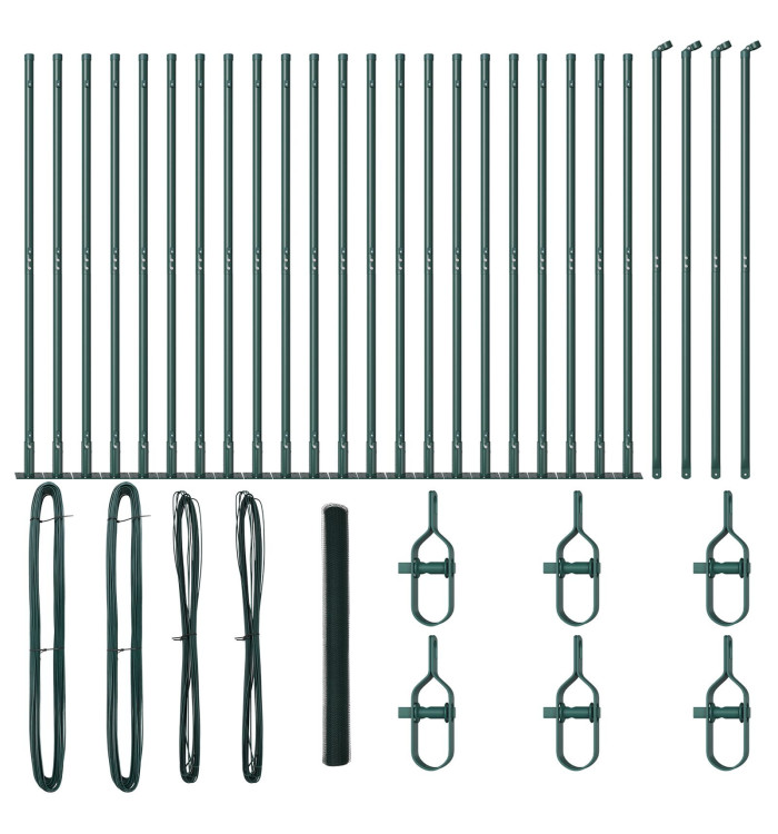 Clôture hexagonale verte 1,6x50 m en acier, Poteaux de clôture avec plaques de base 13 pcs Ø32mm 88,5cm en acier galvanisé | M