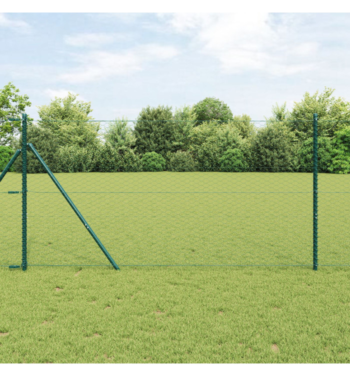 Clôture Hexagonale Verte 1x100 m Acier, Poteaux de Clôture 13 pcs Verts Ø32 mm 150 cm Acier Galvanisé | Mobilier & Déco