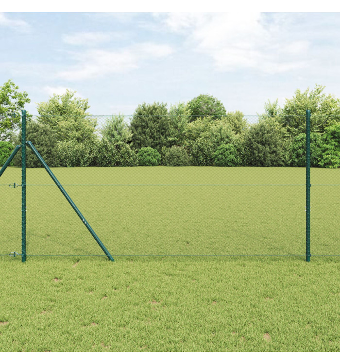 Clôture hexagonale verte 1,2x50 m en acier, Poteaux de clôture 13 pcs verts Ø32 mm 170 cm en acier galvanisé | Mobilier & Déco