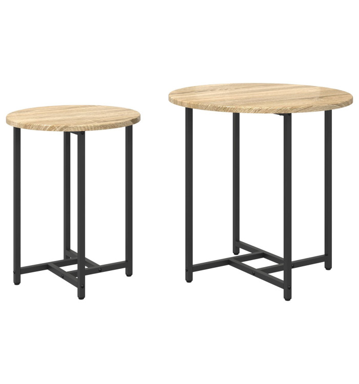 Table d'appoint  2 pièces bois d'ingénierie chêne Sonoma et métal | Mobilier & Déco