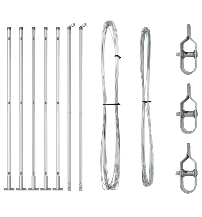 Poteaux de clôture avec plaques de base 7 pcs Ø32mm 83,5cm Acier galvanisé | Mobilier & Déco