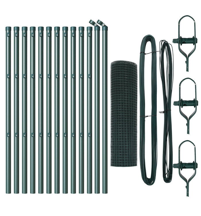 Clôture en fil soudé avec 13 poteaux Verte 0.5x25 m Acier | Mobilier & Déco