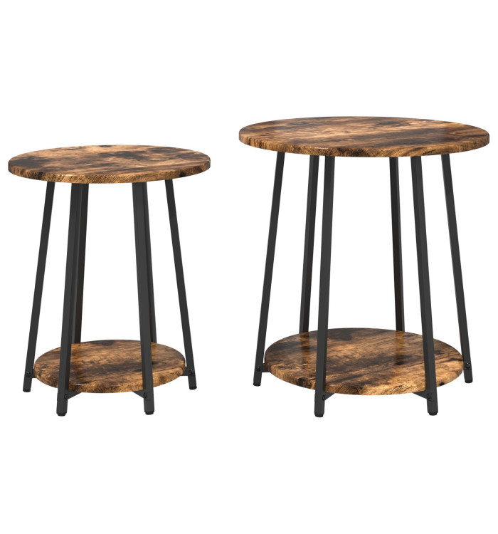 Table d'appoint  2 pcs en chêne fumé, bois d'ingénierie et métal | Mobilier & Déco