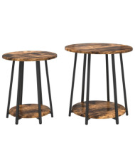 Table d'appoint  2 pcs en chêne fumé, bois d'ingénierie et métal | Mobilier & Déco