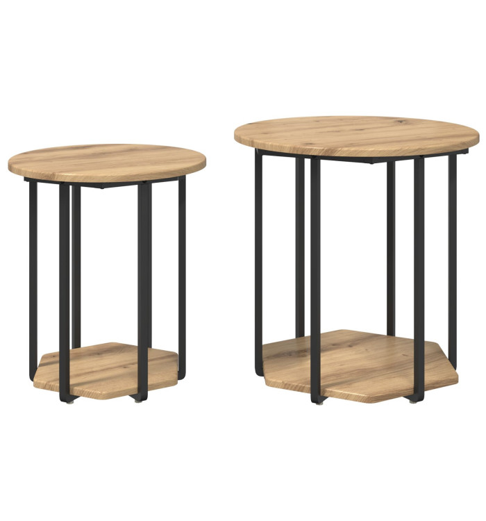 Table d'appoint  2 pcs en chêne, bois d'ingénierie et métal | Mobilier & Déco