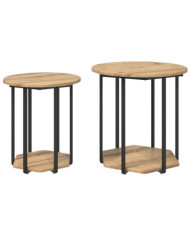 Table d'appoint  2 pcs en chêne, bois d'ingénierie et métal | Mobilier & Déco