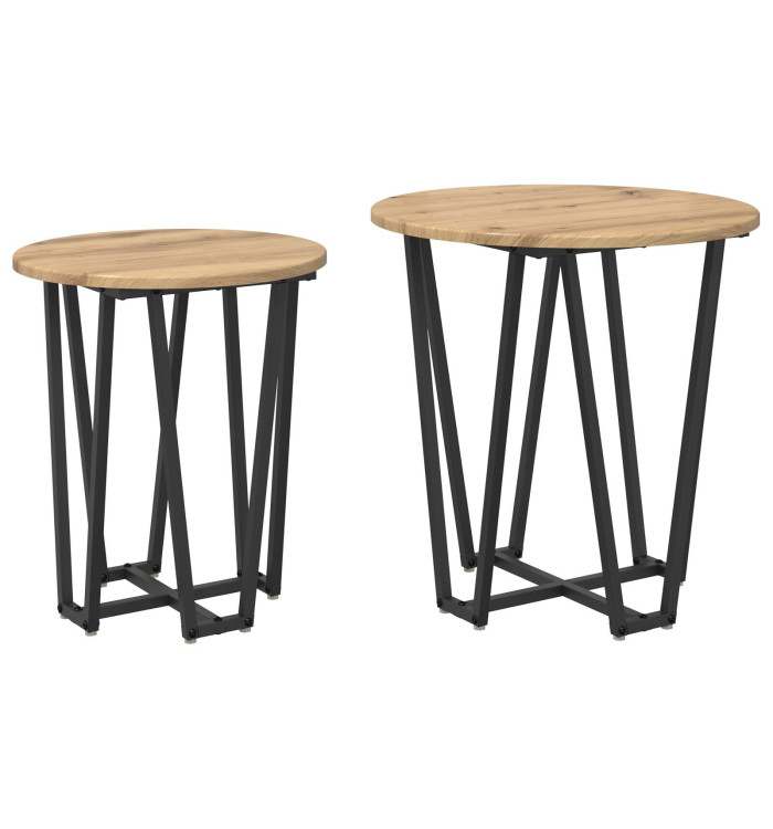 Table d'appoint  2 pièces en chêne fait main, bois reconstitué et métal | Mobilier & Déco