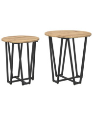 Table d'appoint  2 pièces en chêne fait main, bois reconstitué et métal | Mobilier & Déco