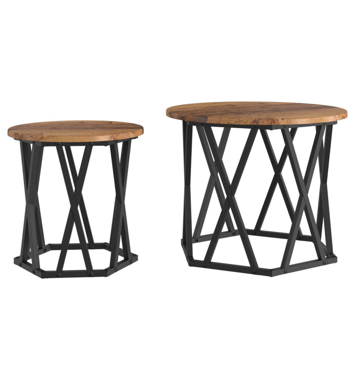2 Tables d'appoint empilables en bois vieilli et bois reconstitué | Mobilier & Déco