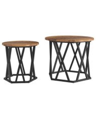2 Tables d'appoint empilables en bois vieilli et bois reconstitué | Mobilier & Déco