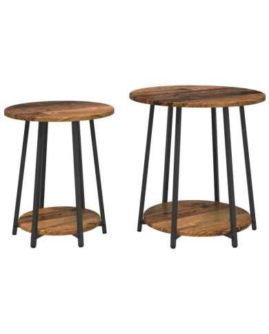 Table d'appoint  2 pièces en bois ancien, bois reconstitué et métal | Mobilier & Déco