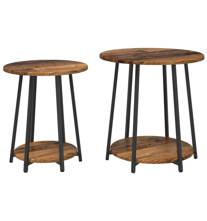 Table d'appoint  2 pièces en bois ancien, bois reconstitué et métal | Mobilier & Déco