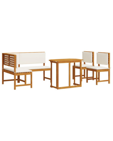 Ensemble de salle à manger de jardin avec coussins - Bois d'acacia massif 4 pièces | Mobilier & Déco