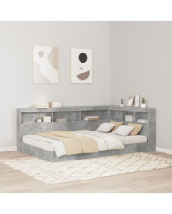 Lit avec bibliothèque gris béton 120x190 cm en bois reconstitué | Mobilier & Déco