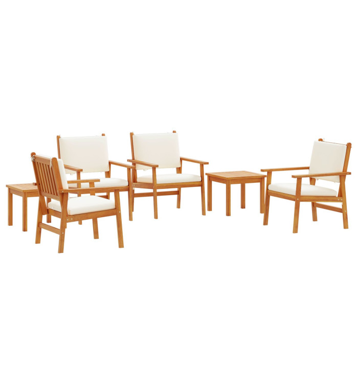 Ensemble de salle à manger de jardin 6 pièces avec coussins en bois d'acacia | Mobilier & Déco
