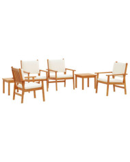 Ensemble de salle à manger de jardin 6 pièces avec coussins en bois d'acacia | Mobilier & Déco