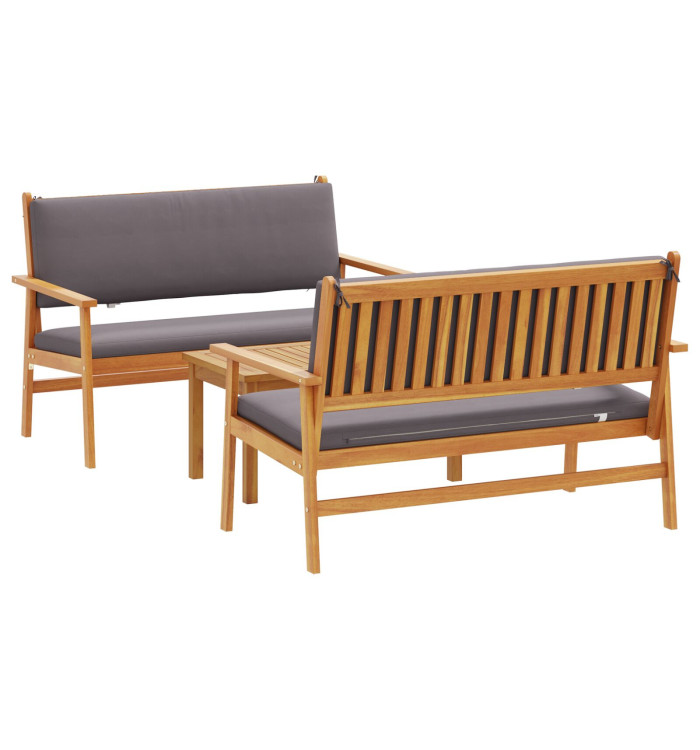Ensemble de canapé de jardin 3 pièces avec coussins en bois d'acacia | Mobilier & Déco